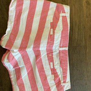 Salmon pink and white striped shorts